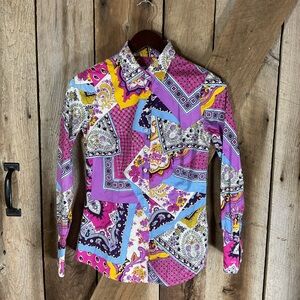 Hawes & Curtis Fitted Artsy Colorful Patchwork Long Sleeve Button Down UK8/US4